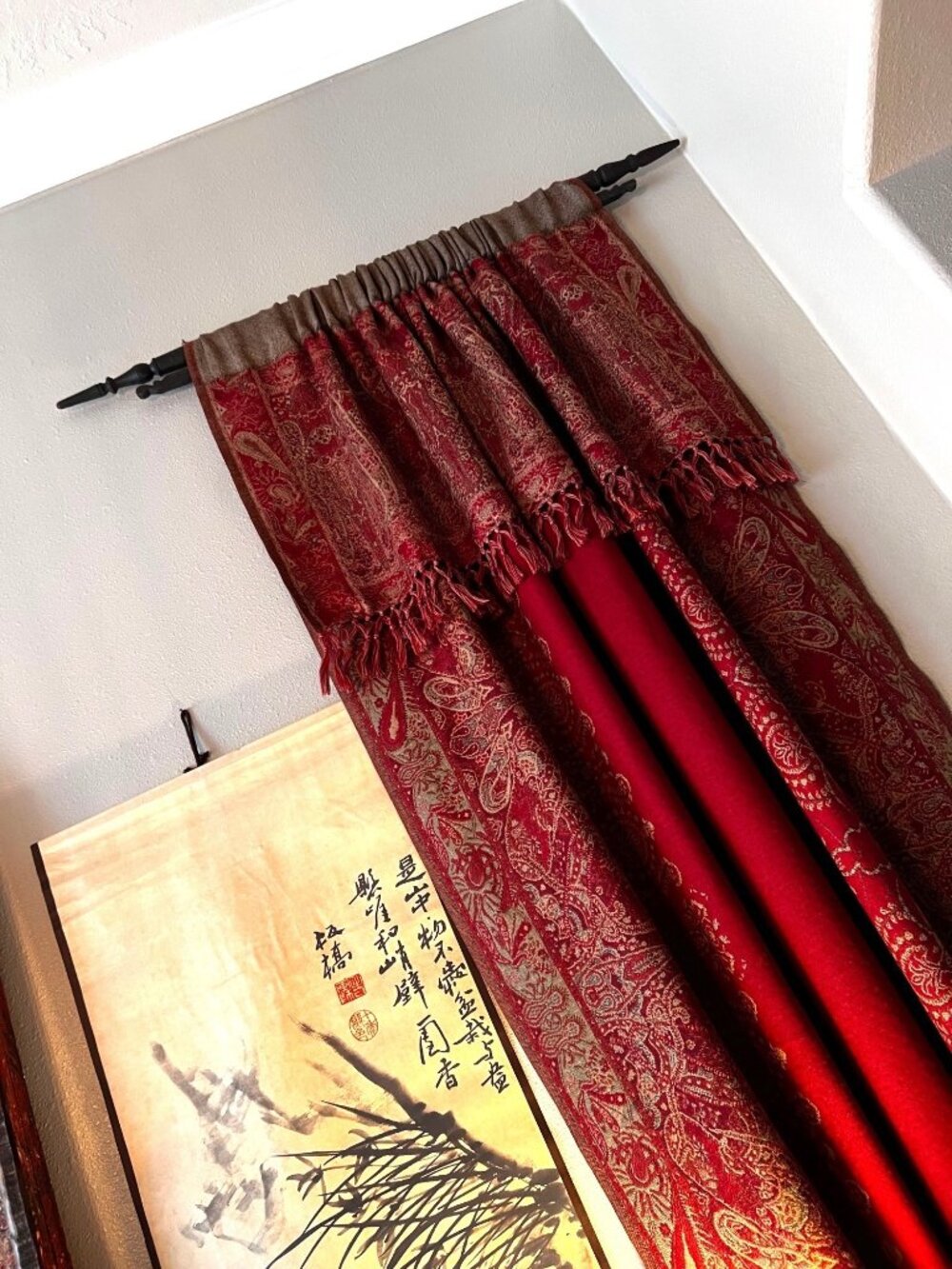 Vintage Wool Pashmina Curtain on Indonesian Hanger 82 Inch